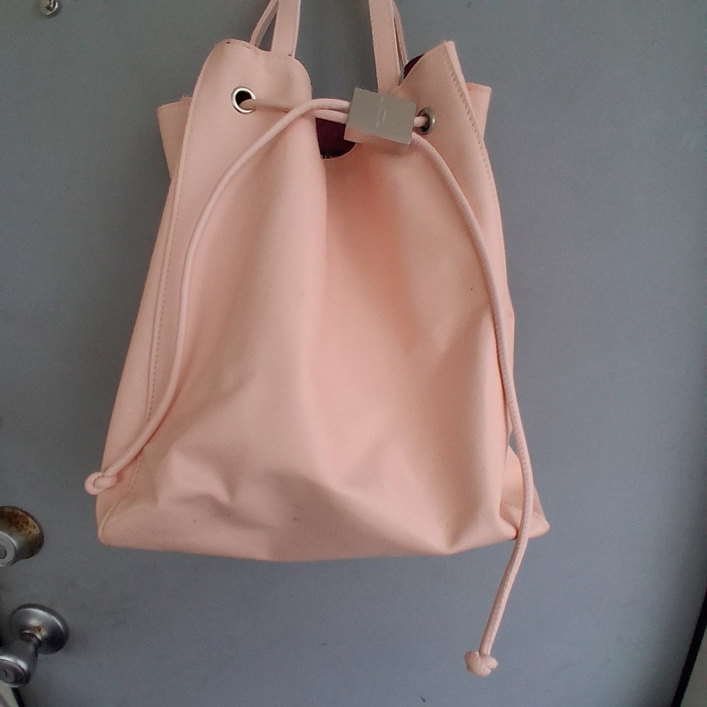 Ralph Lauren Romance Gift Pink Faux Leather Drawstring Tote Shoulder Bag